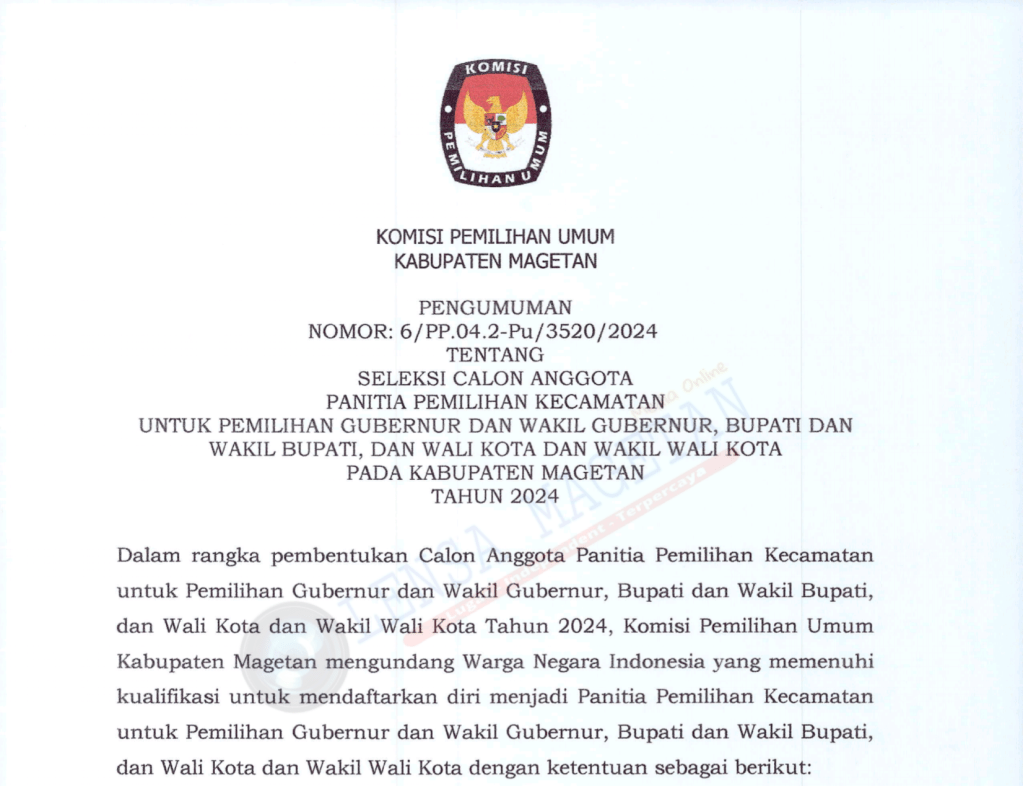 KPU Magetan Resmi Buka Pendaftaran Panitia Pemilihan Kecamatan