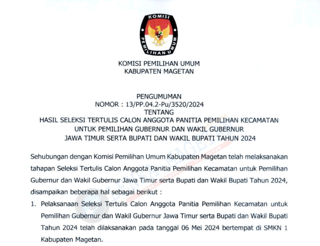Tes Tertulis Selesai, KPU Magetan Umumkan 182 Calon PPK yang Lulus&nbsp;Seleksi